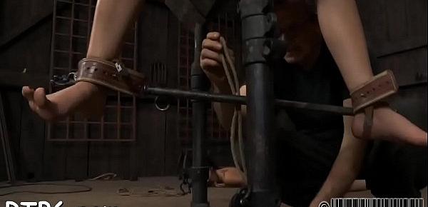  Hot honey gets her smooth ass whipped during torture